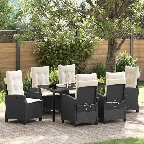 vidaXL Tuin Eettafel Set 7 pcs Zwart poly rattan, Tuin en Terras, Tuinsets en Loungesets, Nieuw, Verzenden