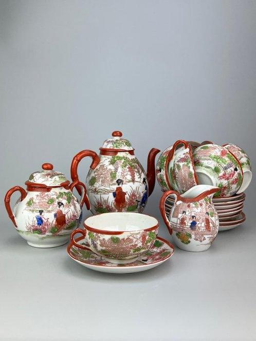 Theeservies (15) - Porselein - met de hand geschilderd, Antiek en Kunst, Antiek | Meubels | Tafels