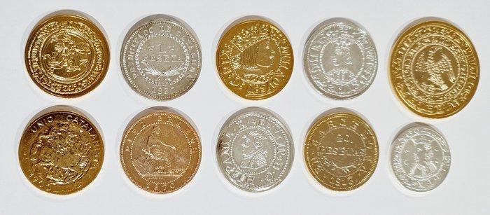 Spanje. Medal Lote 10 reproducciones de monedas españolas, Timbres & Monnaies, Monnaies | Europe | Monnaies non-euro