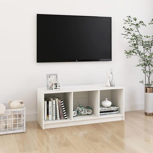 vidaXL Meuble TV Blanc 104x33x41 cm Bois de pin massif, Huis en Inrichting, Kasten |Televisiemeubels, Verzenden