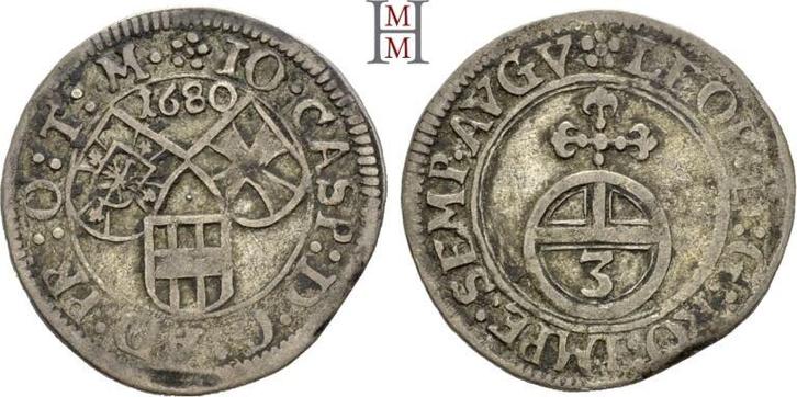 3 Kreuzer (groschen) 1680 duitser Orden Johann Kaspar Ii..., Postzegels en Munten, Munten | Europa | Niet-Euromunten, België, Verzenden