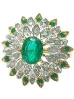 Zonder minimumprijs - Ring - 9 kt. Zilver, Geel goud Smaragd, Nieuw