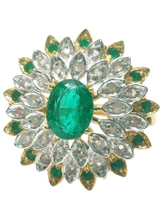 Zonder minimumprijs - Ring - 9 kt. Zilver, Geel goud Smaragd, Bijoux, Sacs & Beauté, Bagues