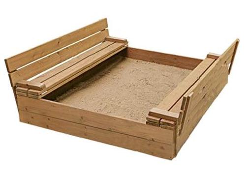 Zandbak hout 160x160 - opvouwbare afdekking tot zitje - d..., Kinderen en Baby's, Speelgoed | Buiten | Zandbakken, Nieuw, Ophalen of Verzenden