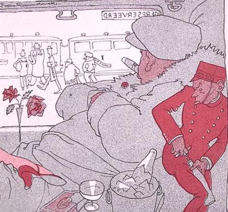 Spotprent over Tusenius en ambtenaren die de trein nemen, Antiek en Kunst, Kunst | Litho's en Zeefdrukken, Verzenden