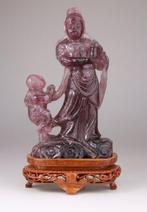Chinese Carved Fluorine Sculpture Stone Kwanyin Lady Statue, Antiquités & Art