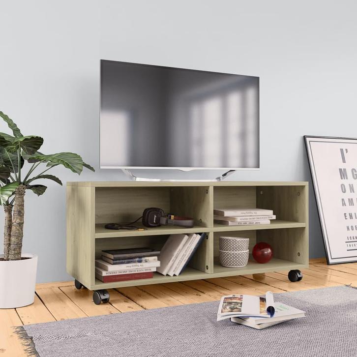vidaXL Tv-meubel met wieltjes 90x35x35 cm bewerkt hout, Huis en Inrichting, Kasten |Televisiemeubels, Nieuw, Verzenden