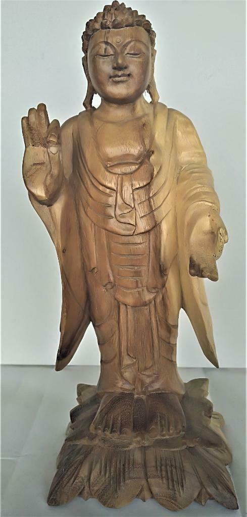 Staande Boeddha handgesneden uit Suarhout Bali, Indonesie40C, Antiquités & Art, Art | Sculptures & Bois, Enlèvement ou Envoi