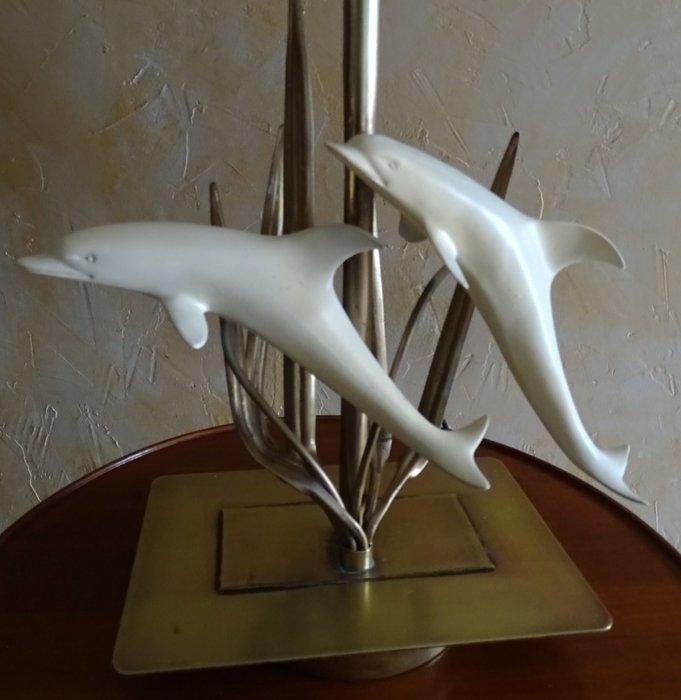 pierre delbée - Tafellamp - Verguld messing - dolfijnlamp, Antiek en Kunst, Antiek | Verlichting