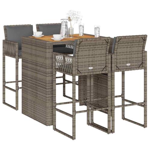vidaXL 5-delige Tuinbarset met kussens poly rattan acacia, Tuin en Terras, Tuinsets en Loungesets, Nieuw, Verzenden