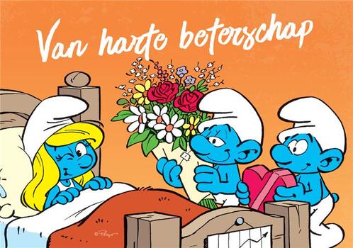 De Smurfen Beterschap Smurfin Postkaart, Verzamelen, Stripfiguren, Ophalen of Verzenden