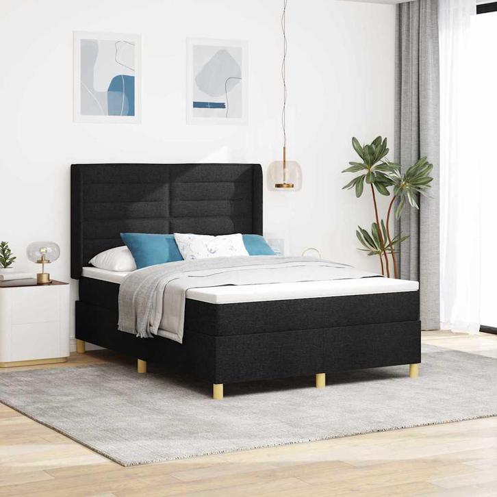vidaXL Boxspring bed met matras met hoofdeinde Zwart 140 x, Huis en Inrichting, Slaapkamer | Bedden, Nieuw, Verzenden
