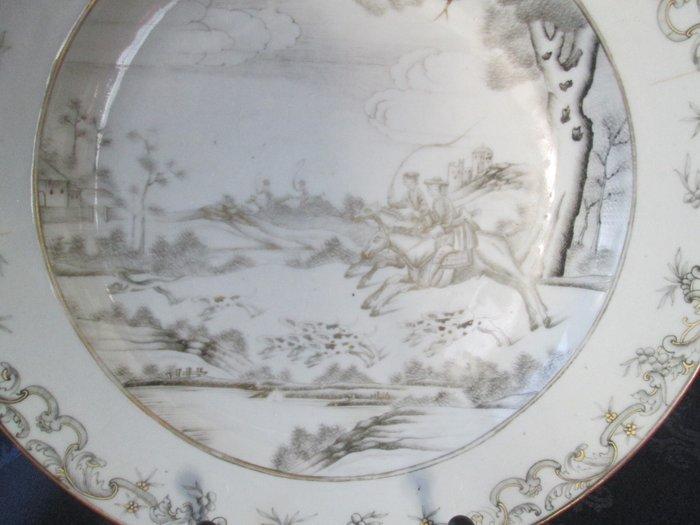 Chinees porseleinen grisaille bord met jachttafereel., Antiek en Kunst, Antiek | Overige Antiek