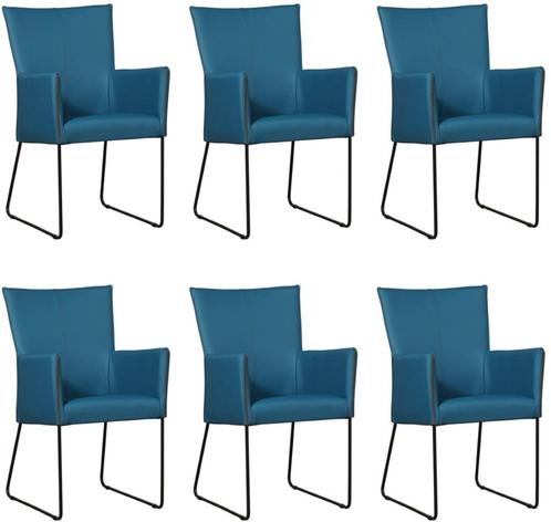 Set van 6 Blauwe leren industriële eetkamerstoelen - Toledo, Huis en Inrichting, Stoelen, Overige kleuren, Vijf, Zes of meer stoelen