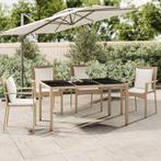 vidaXL Table de jardin plateau en verre Résine tressée, Jardin & Terrasse, Ensembles de jardin, Neuf, Verzenden