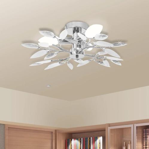 vidaXL Plafondlamp met kristal bladeren 3xE14 acryl wit en, Huis en Inrichting, Lampen | Plafondlampen, Nieuw, Verzenden