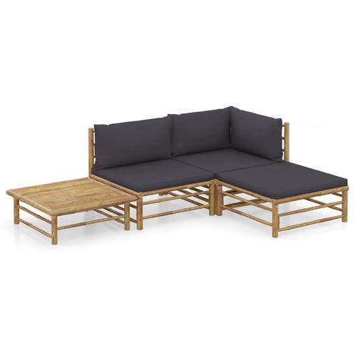 vidaXL 4-delige Loungeset met donkergrijze kussens bamboe, Tuin en Terras, Tuinsets en Loungesets, Loungeset, Nieuw, Verzenden