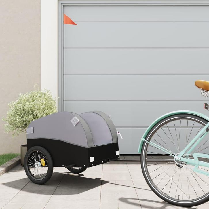 vidaXL Fietstrailer 30 kg ijzer zwart en grijs, Vélos & Vélomoteurs, Accessoires vélo | Remorques, Envoi