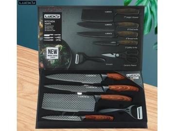 Veiling - Lucky Luxe Messenset 6-Delig - Houtnerf Handvat