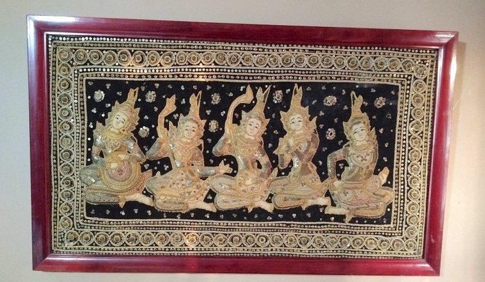 Wandtapijt - 49 cm - 81 cm - Thaise muzikantes, Antiek en Kunst, Kunst | Designobjecten