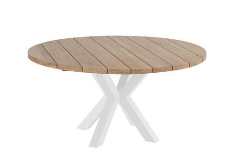 Hartman Stephanie tuintafel wit met rond teak blad Ø 150 cm, Tuin en Terras, Tuinsets en Loungesets
