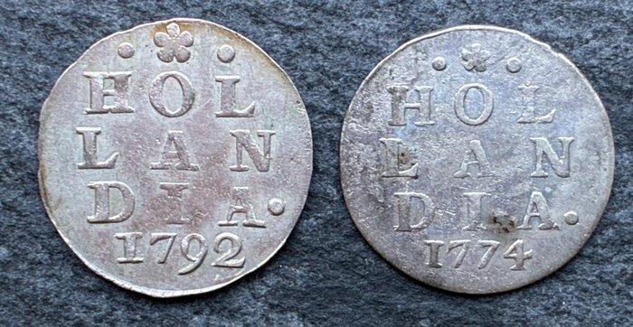Nederland, Holland 2 Stuiver (dubbele wapenstuiver) 1774 +, Postzegels en Munten, Munten | Nederland