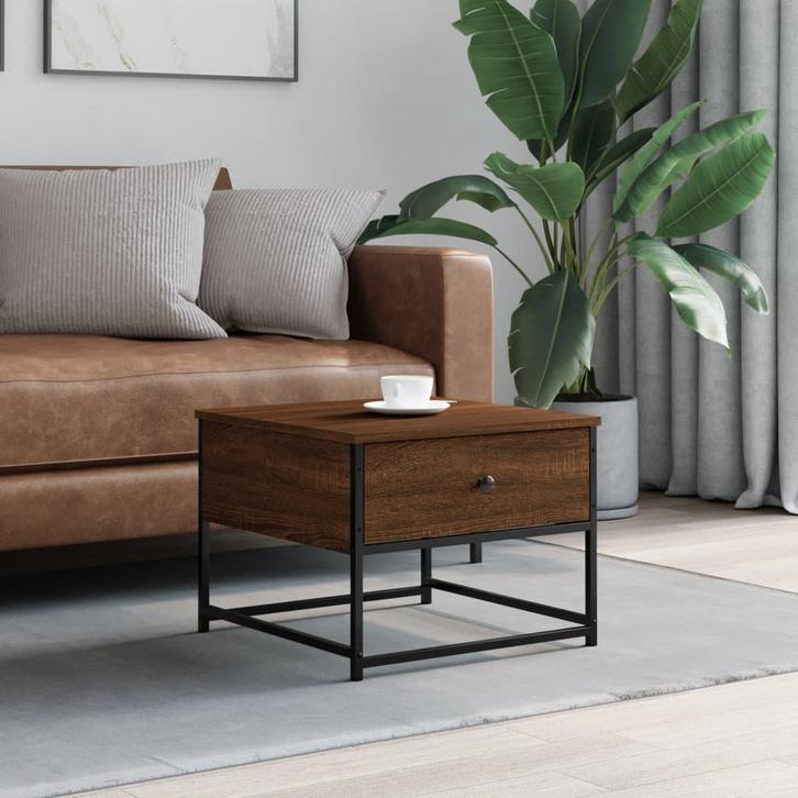 vidaXL Salontafel 51x51x40 cm bewerkt hout bruin eikenkleur, Huis en Inrichting, Tafels | Salontafels, Nieuw, Verzenden