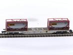 Schaal N Minitrix 18490 Platte wagen met tankcontainers v..., Ophalen of Verzenden, Zo goed als nieuw, Gelijkstroom, Analoog