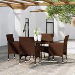 vidaXL 5-delige Bistroset poly rattan en gehard glas bruin, Tuin en Terras, Verzenden, Nieuw