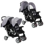 vidaXL Kinderwagen dubbel staal grijs en zwart, Enfants & Bébés, Poussettes & Combinaisons, Verzenden