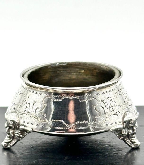 No reserve-Handgemaakt antiek zilveren Zoutvat met glazen, Antiquités & Art, Antiquités | Argent & Or