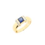 Gouden ring met saffier en diamant | 0,12 ct., Gebruikt, Overige kleuren, Ophalen of Verzenden, 17 tot 18