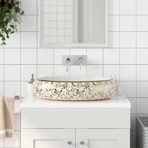 vidaXL Vasque à poser blanc et doré ovale 59x40x15 cm, Bricolage & Construction, Sanitaire, Neuf, Envoi