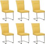 Set van 6 Gele leren   - poot rond inox - Toledo Leer Giallo, Huis en Inrichting, Stoelen, Nieuw, Vijf, Zes of meer stoelen, Modern