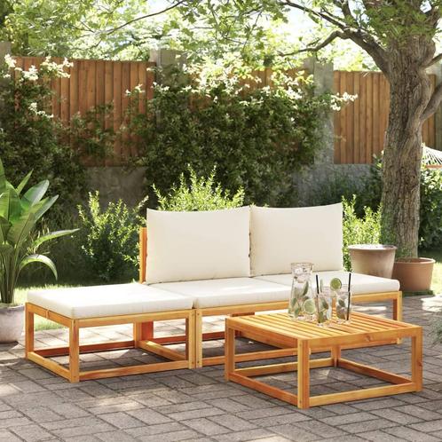 vidaXL 4-delige tuinbankset met kussens acaciahout & rotan, Tuin en Terras, Tuinsets en Loungesets, Nieuw, Verzenden