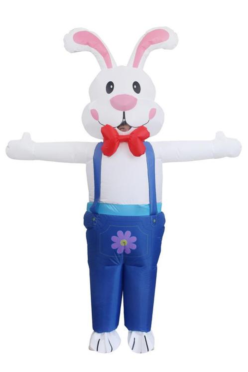 KIMU® Opblaas Kostuum Konijn Wit Blauw Opblaasbaar Pak Konij, Kleding | Heren, Carnavalskleding en Feestkleding, Nieuw, Ophalen of Verzenden