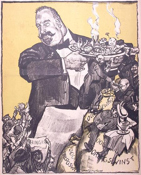 Posthuma met honger tegenover oorlogswinst op spotprent, Boeken, Tijdschriften en Kranten, Nieuw, Verzenden