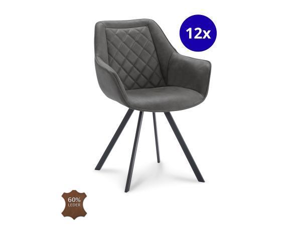Veiling - Armstoel Jean (set van 12) Microleder - Antraciet, Huis en Inrichting, Stoelen