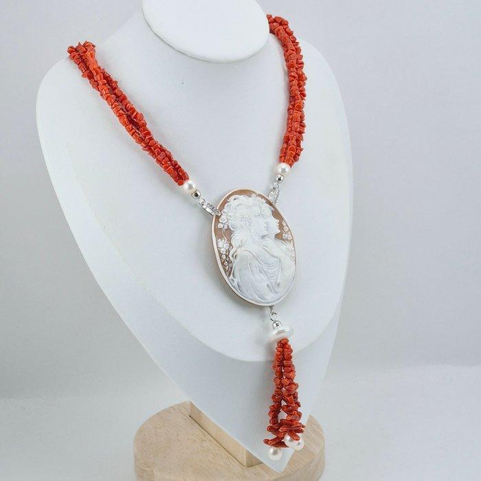 Bloedkoraal - Zilver - Halsketting - CORALLO MEDITERRANEO, Verzamelen, Mineralen en Fossielen