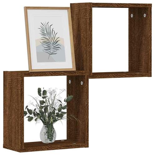 vidaXL Wandrekken kubus 2 st 30x15x30 cm gerookt bruin eiken, Huis en Inrichting, Kasten | Wandmeubels, Nieuw, Verzenden