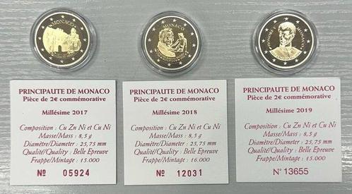 Monaco. 2 Euro 2017/2019 (3 monnaies) Proof (Sans Prix de, Postzegels en Munten, Munten | Europa | Euromunten