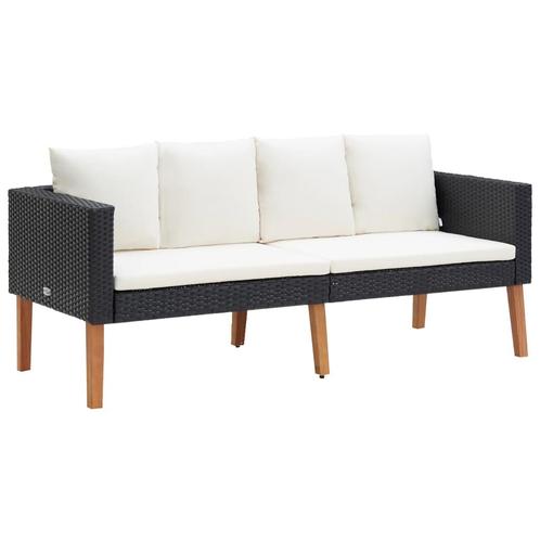 vidaXL Tuinbank 2-zits met kussens poly rattan zwart, Tuin en Terras, Tuinsets en Loungesets, Nieuw, Verzenden