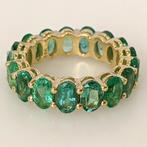Ring - 14 karaat Geel goud - 7.38ct. tw. Smaragd - Smaragd, Handtassen en Accessoires, Ringen, Nieuw