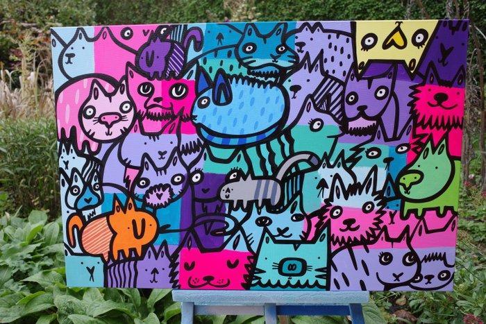 Kev Munday - Pack of Cats, Antiek en Kunst, Kunst | Schilderijen | Modern