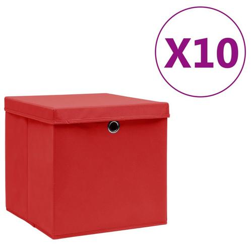 vidaXL Opbergboxen met deksel 10 st 28x28x28 cm rood, Bricolage & Construction, Casiers & Boîtes, Envoi
