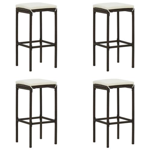 vidaXL Barkrukken met kussens 4 st poly rattan bruin, Huis en Inrichting, Barkrukken, Nieuw, Verzenden