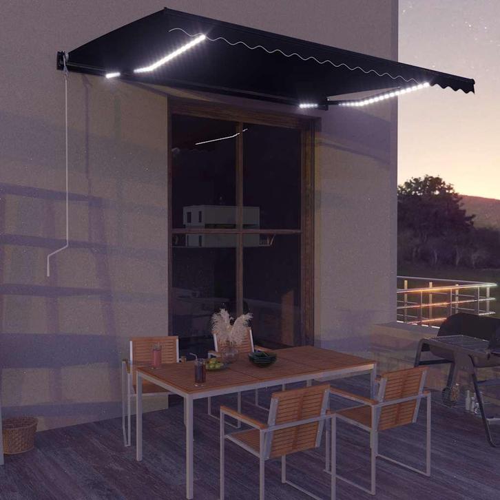 vidaXL Luifel handmatig uittrekbaar met LED 450x300 cm, Tuin en Terras, Zonneschermen, Nieuw, Verzenden