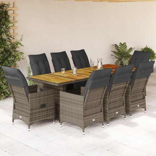 vidaXL 9-delige Bistroset met kussens poly rattan grijs, Tuin en Terras, Tuinsets en Loungesets, Nieuw, Verzenden