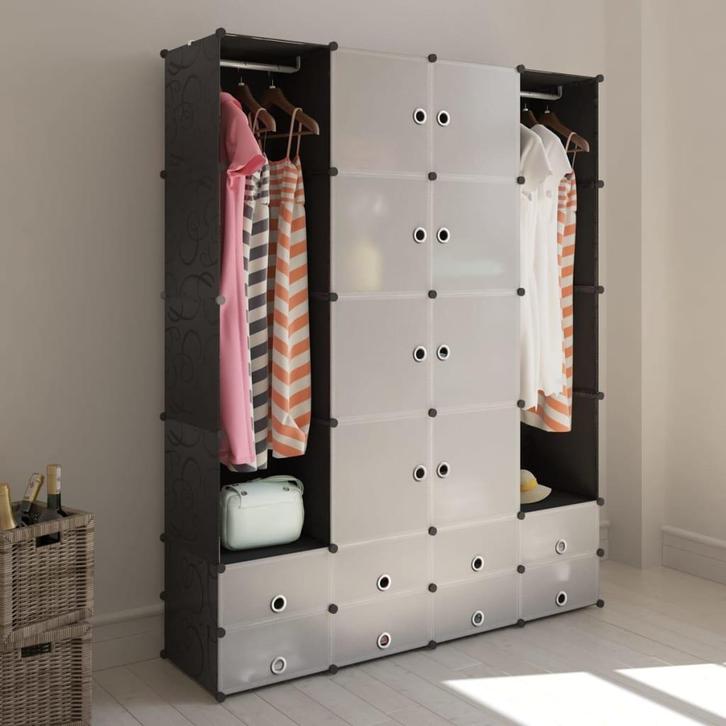 vidaXL Kast modulair met 18 vakken 37x146x180,5 cm zwart en, Huis en Inrichting, Kasten | Kleerkasten, Nieuw, Verzenden
