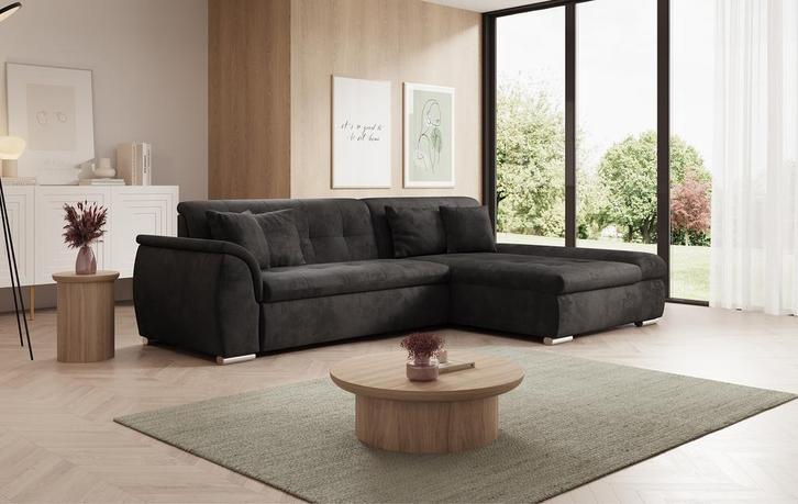 Hoekbank zwart velvet hoekzetel hoeksalon met slaapfunctie, Huis en Inrichting, Zetels | Complete zithoeken, Nieuw, Verzenden